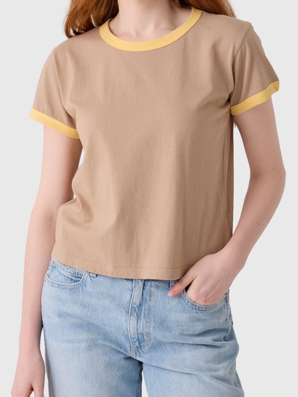LESET Retro Style Margo Ringer Short Sleeve Tee Top
XS Tan- Yellow